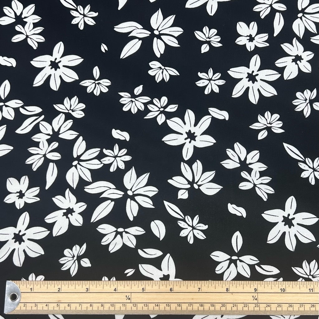 Scattered White Flowers Viscose Challis Fabric