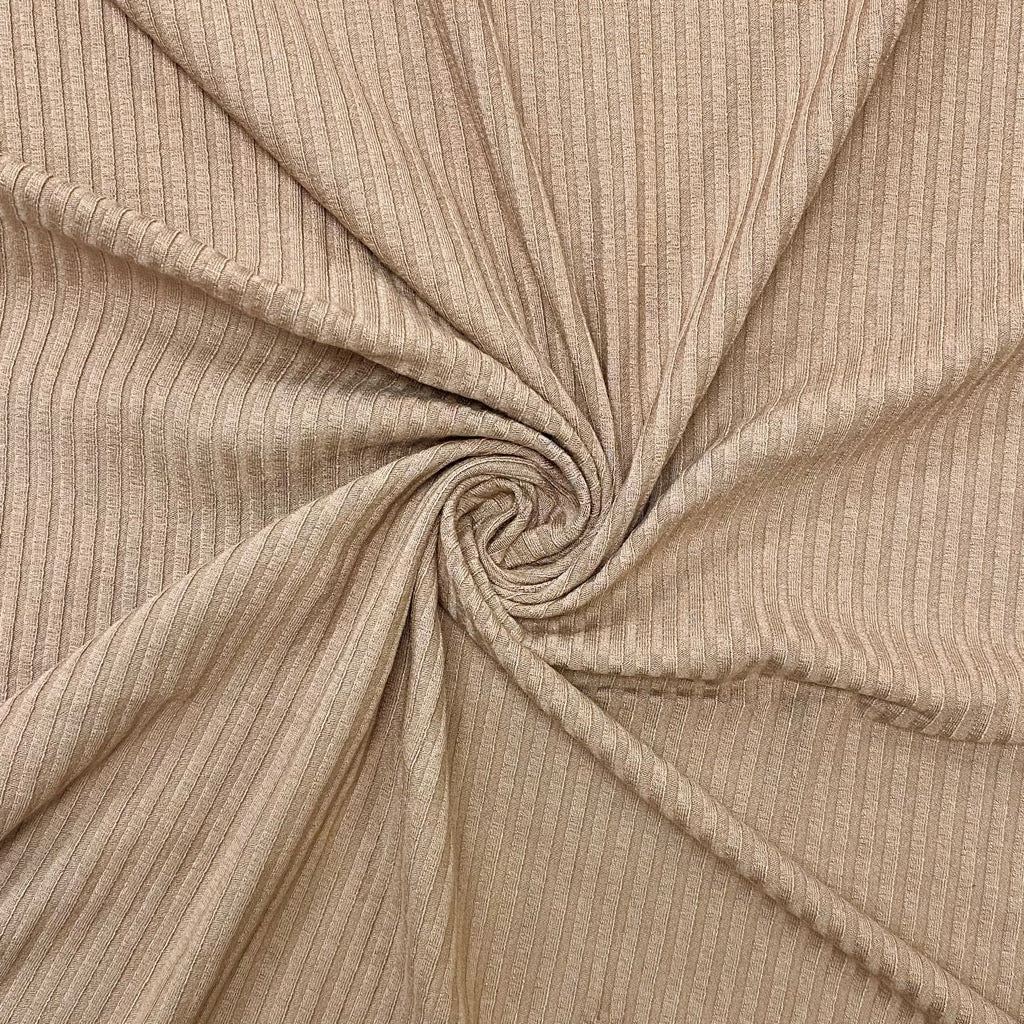 Beige Striped Ribbed Jersey Fabric