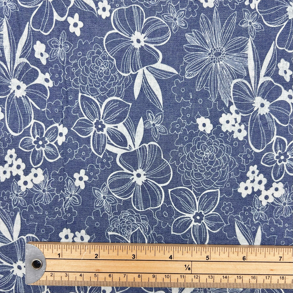 Botanic Line Chambray Denim Fabric