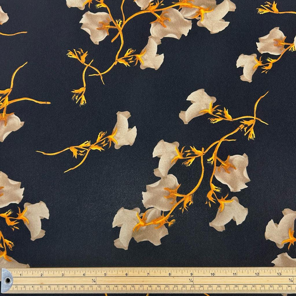 Falling Bouquets on Black Crepe Fabric - Pound Fabrics