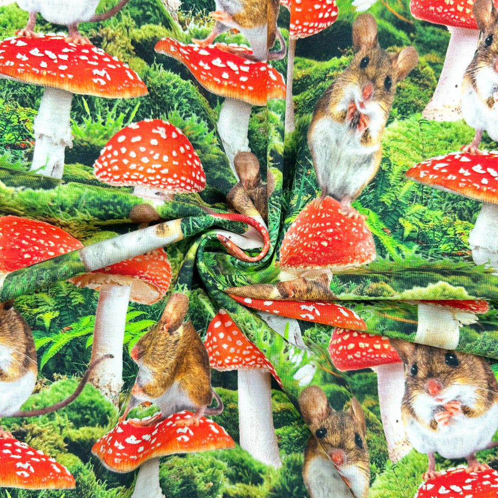 Mouse and Mushroom Cotton Jersey Fabric