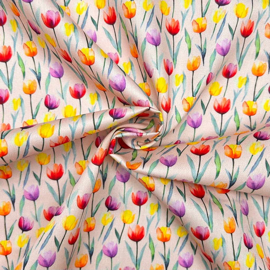 Painted Tulips Cotton Sateen Fabric