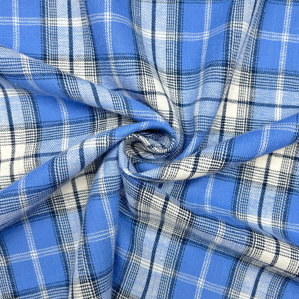 Sky Blue Check Brushed Cotton Fabric