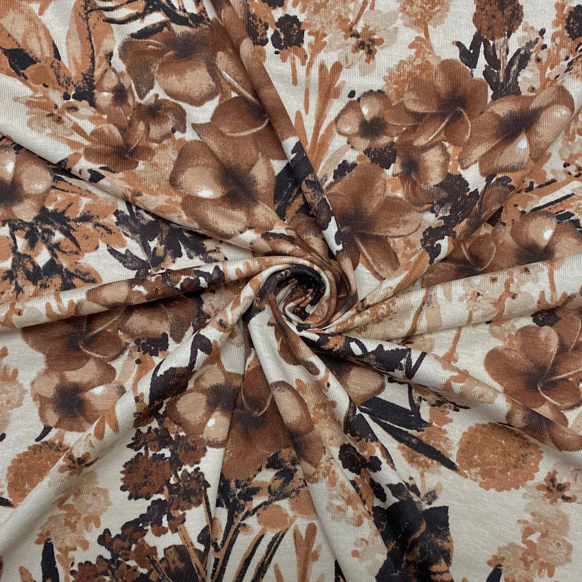 Brown Floral on Ivory Viscose Jersey Fabric