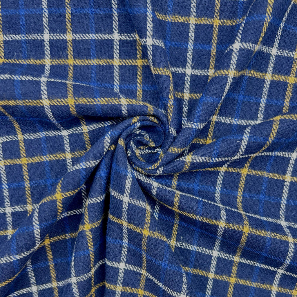 Navy/Yellow Tartan Brushed Cotton Fabric