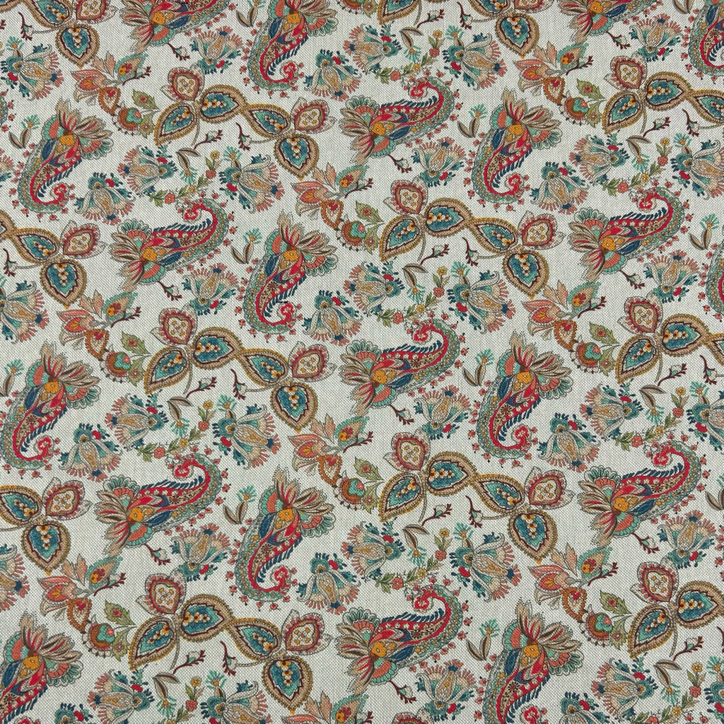 Multicoloured Paisleys Digital Linen Look Polycotton Fabric