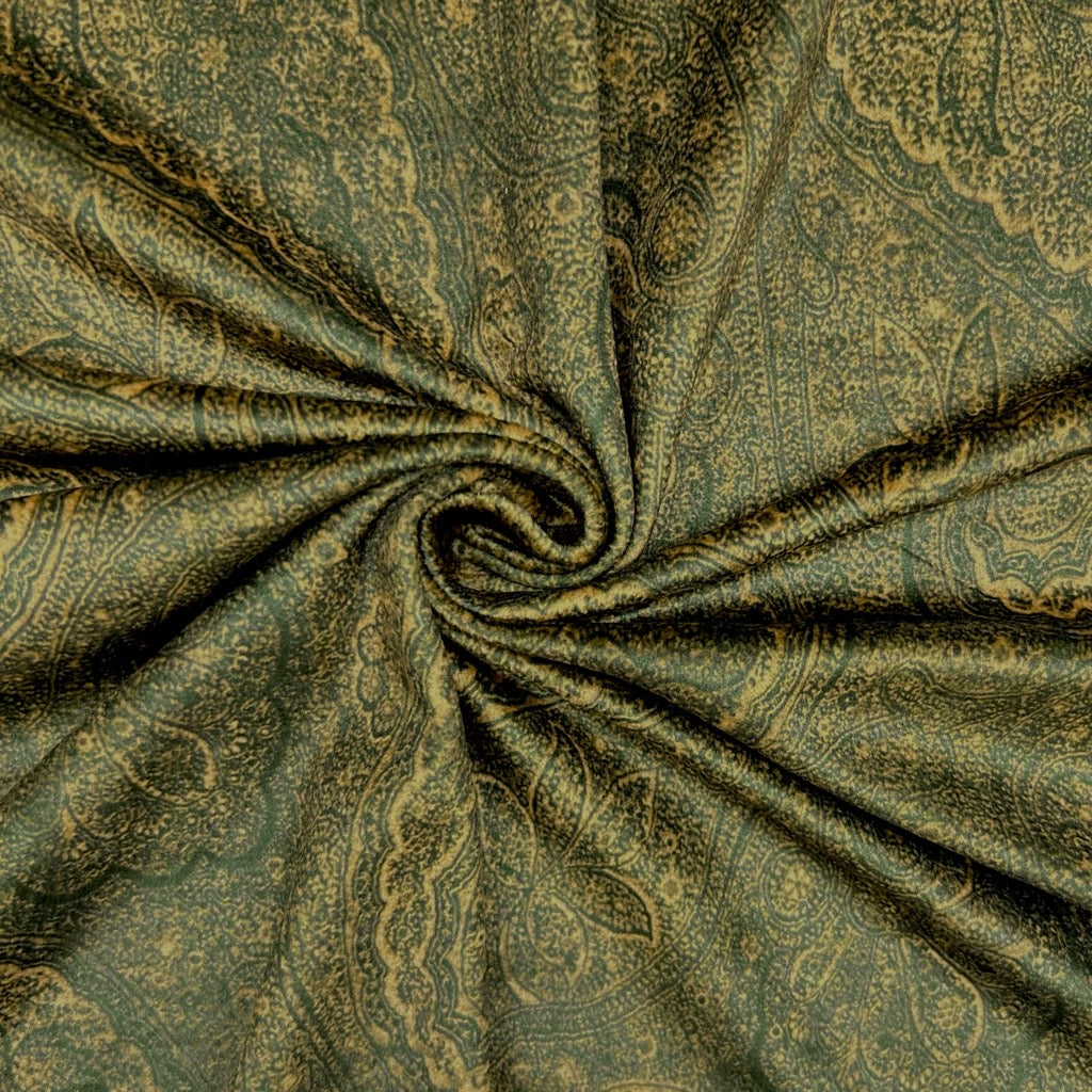 Green Paisley Stretch Velvet Fabric