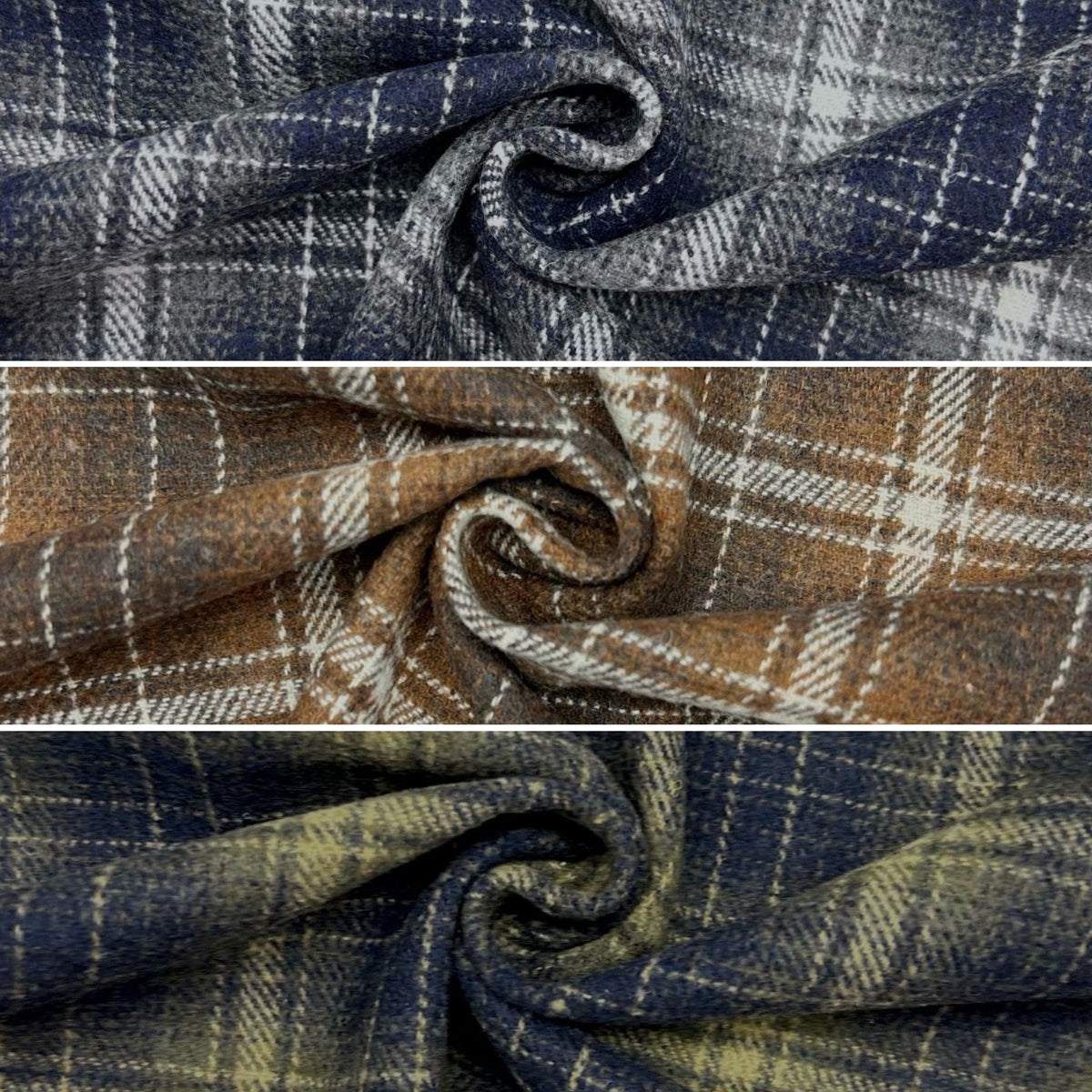 Shaded Line Check Wool Blend Fabric