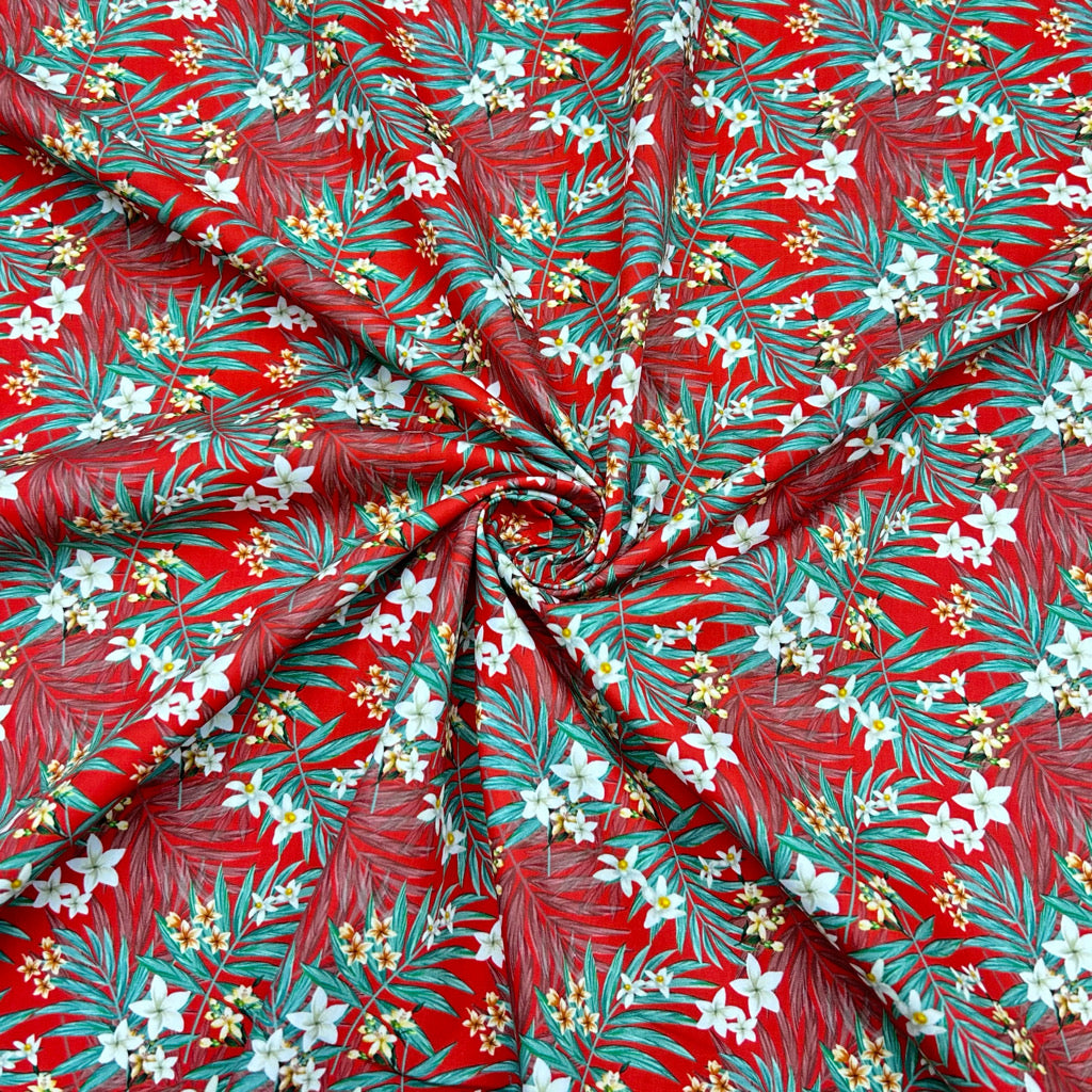 Tropical Floral Rose &amp; Hubble Cotton Poplin Fabric - Pound Fabrics