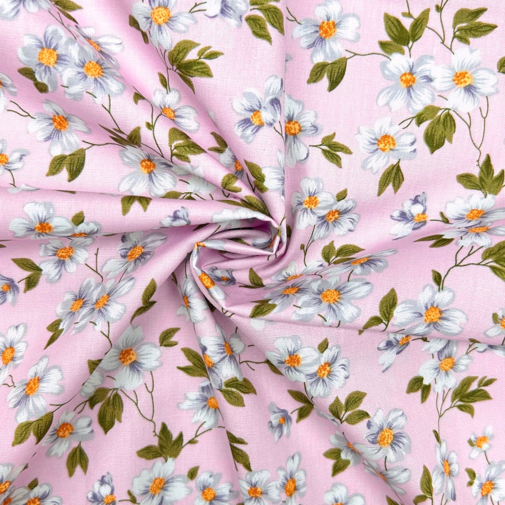 Daisy Blossom Rose & Hubble Cotton Poplin Fabric