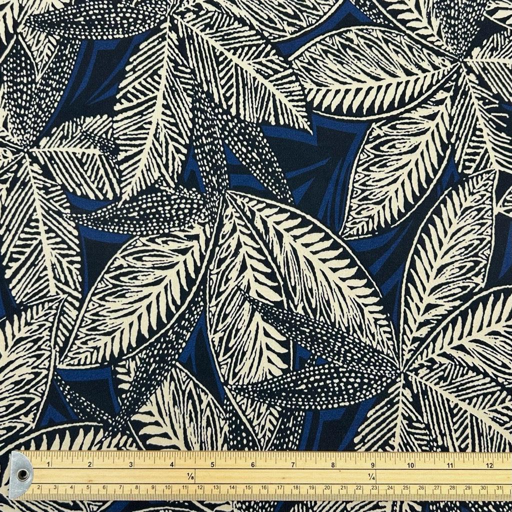 Beige Leaves on Navy Jersey Fabric - Pound Fabrics