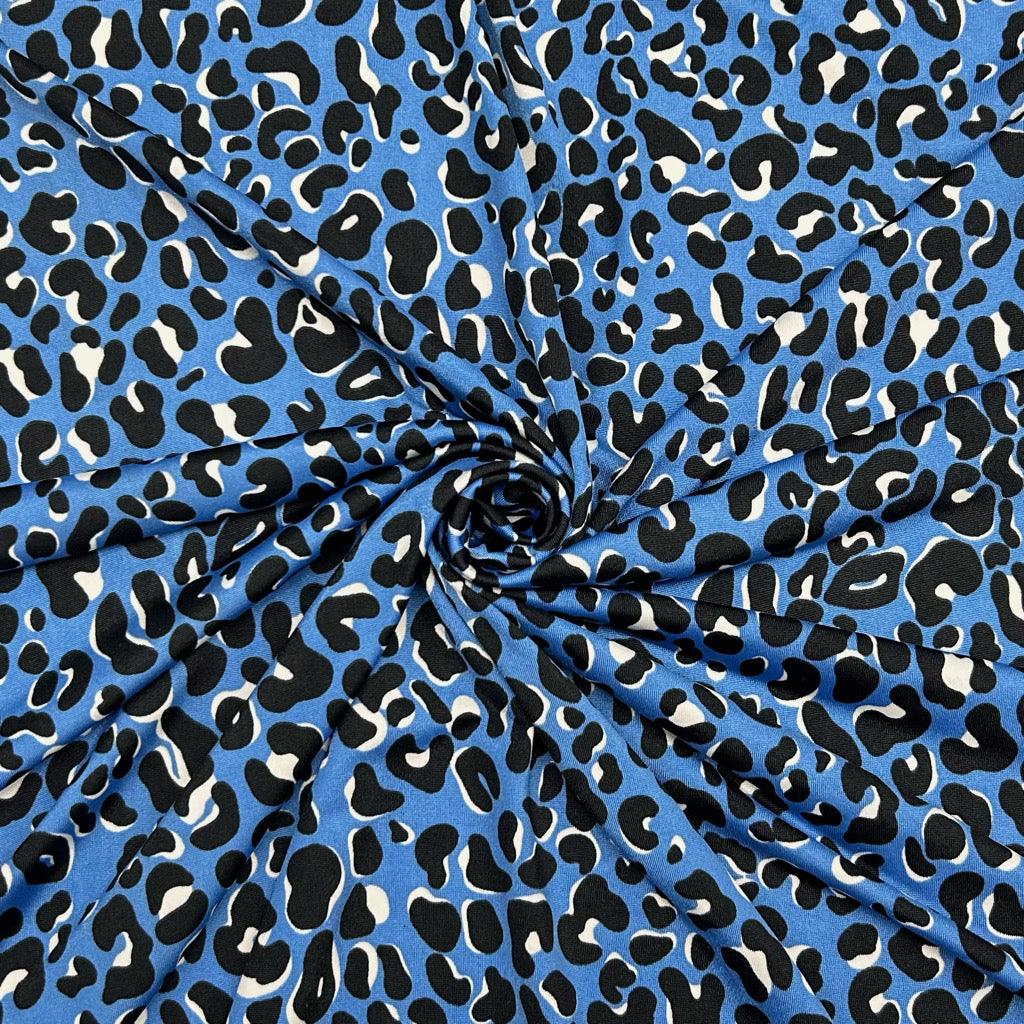 Blue Cheetah Print Jersey Fabric - Pound Fabrics