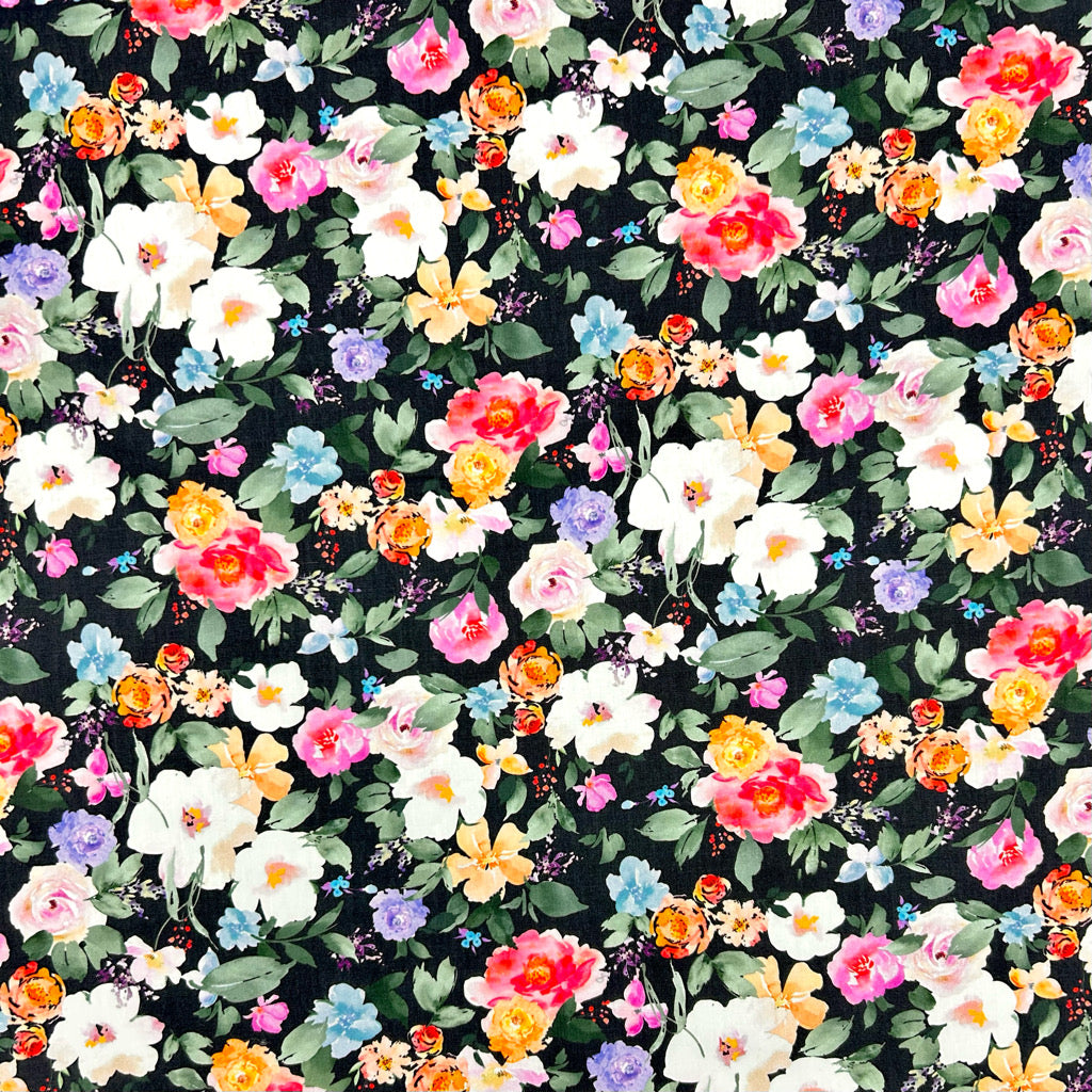 Colour Wash Flowers Rose & Hubble Cotton Poplin Fabric