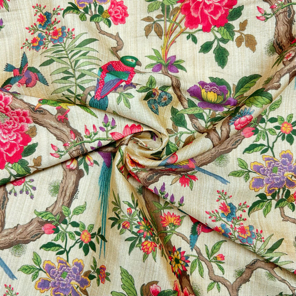 Birdsongs Faux Silk Fabric - Pound Fabrics