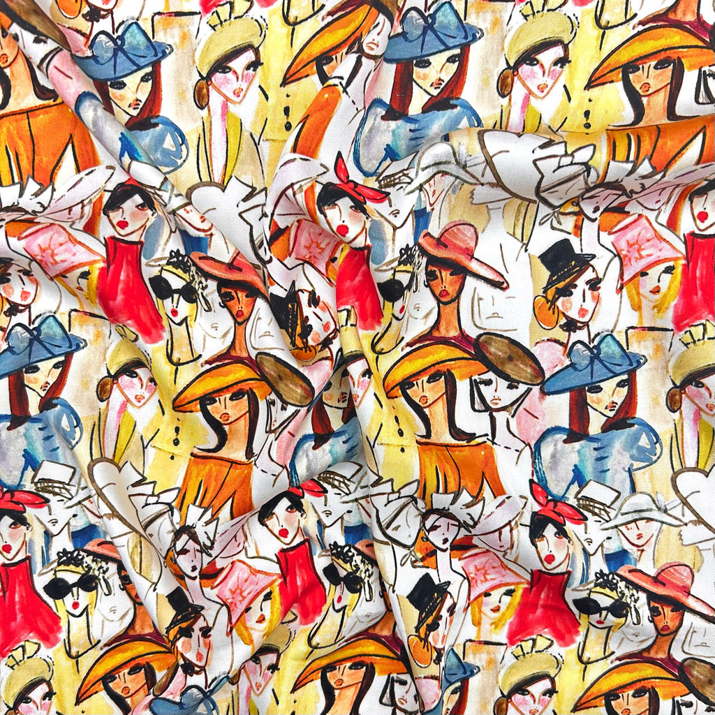 Playful Portraits Viscose Satin Fabric