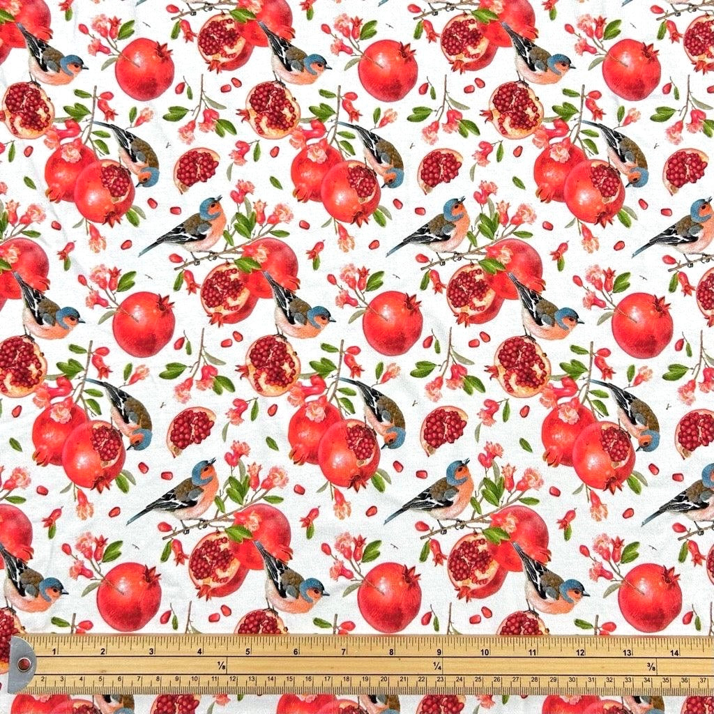 Pomegranates and Birds Bamboo Jersey Fabric
