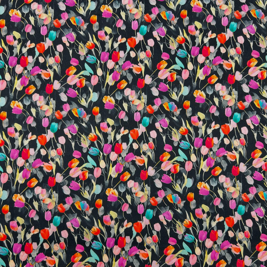 Spring Tulips Cotton Sateen Fabric