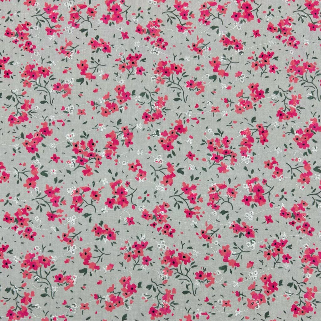 Simple Flowers Broderie Anglaise Polycotton Fabric - Pound Fabrics