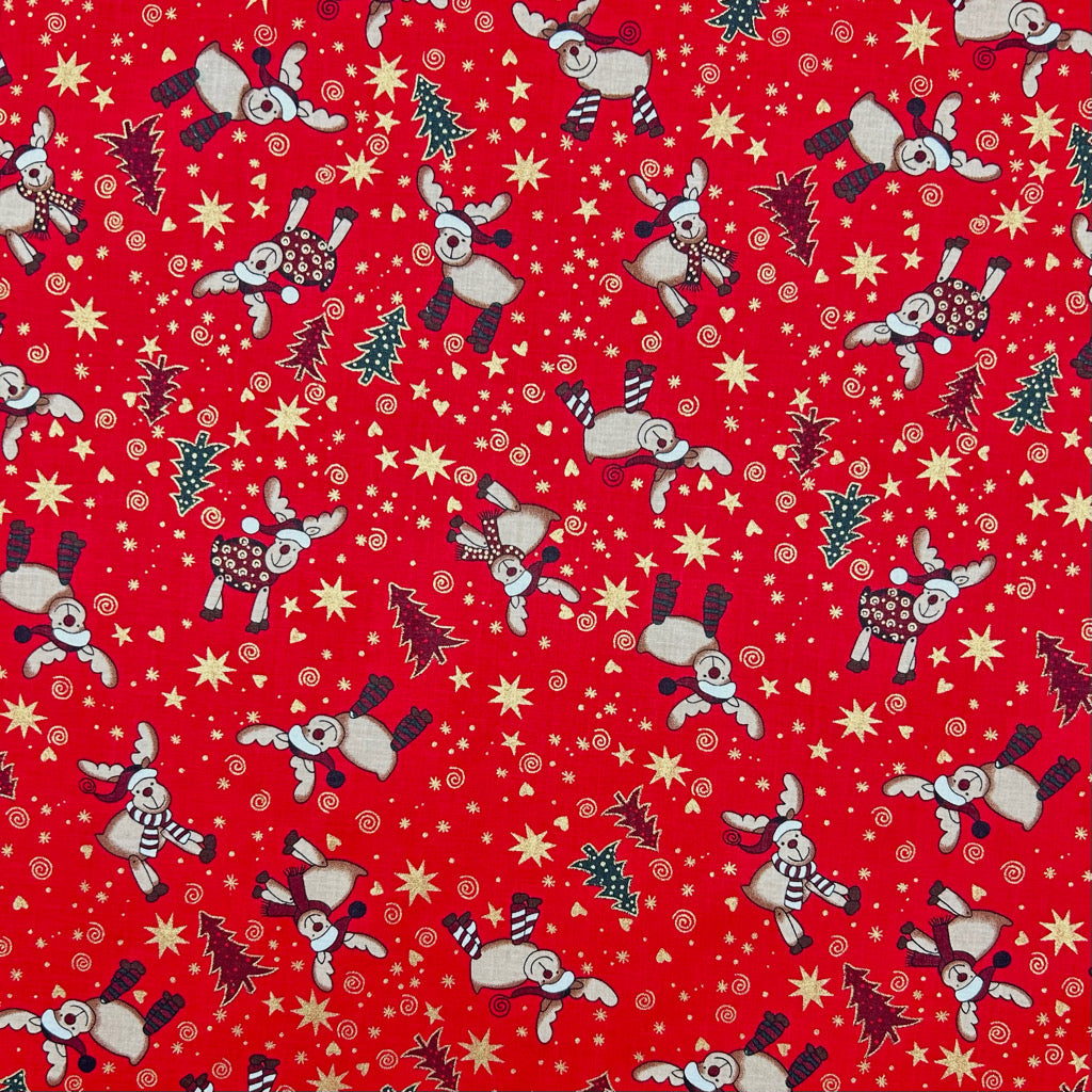 Dancing Reindeer Christmas Cotton Fabric