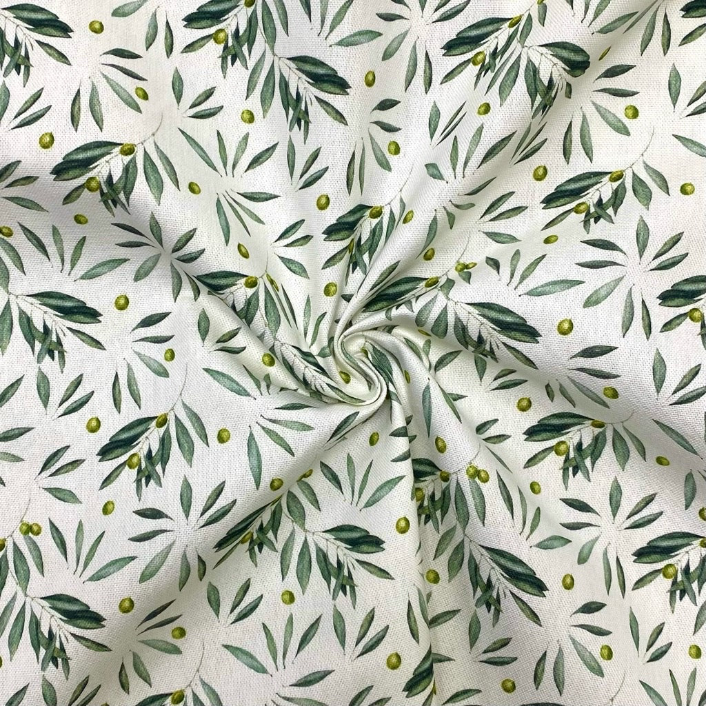 Olive Branches Cotton Canvas Fabric