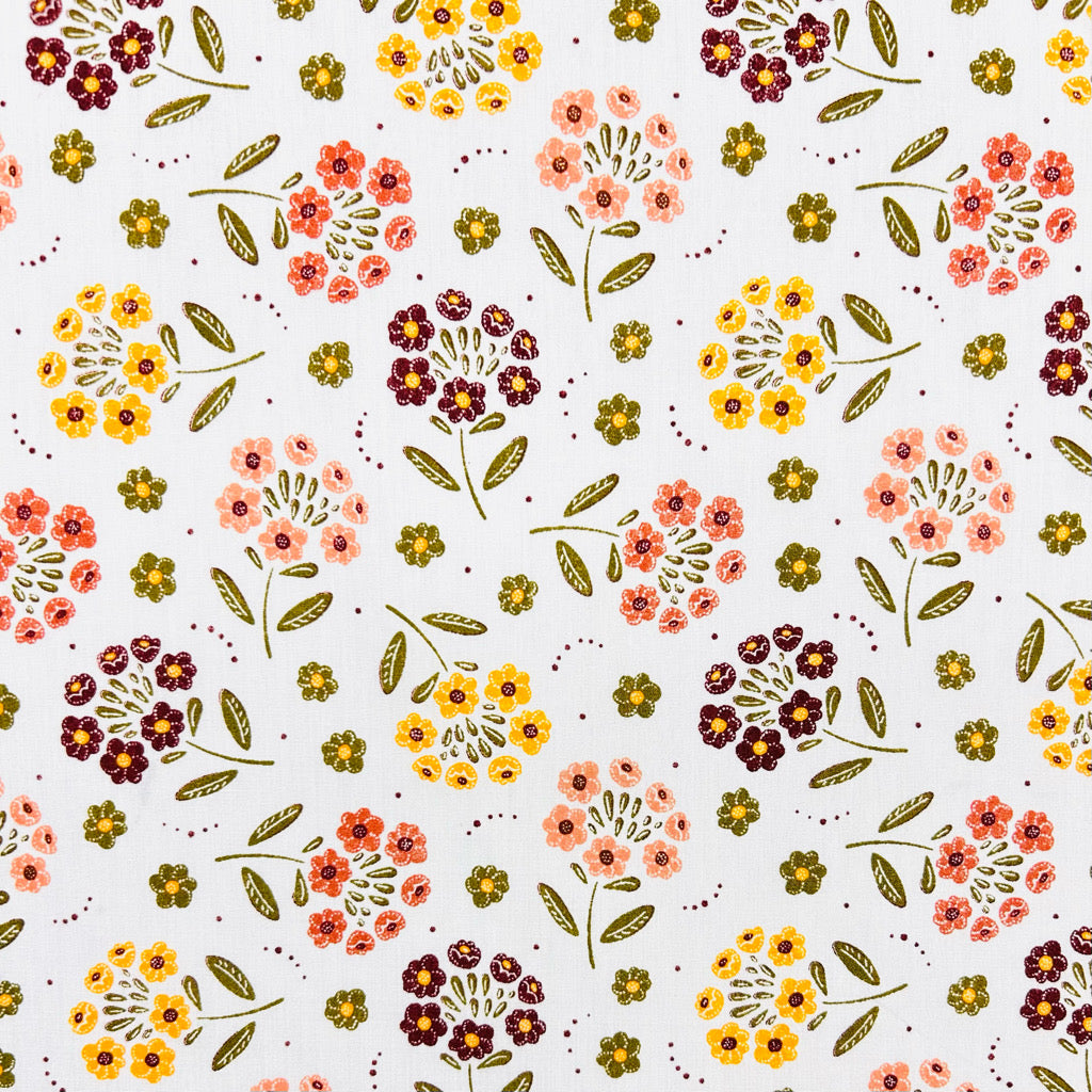 Retro Flowers Polycotton Fabric