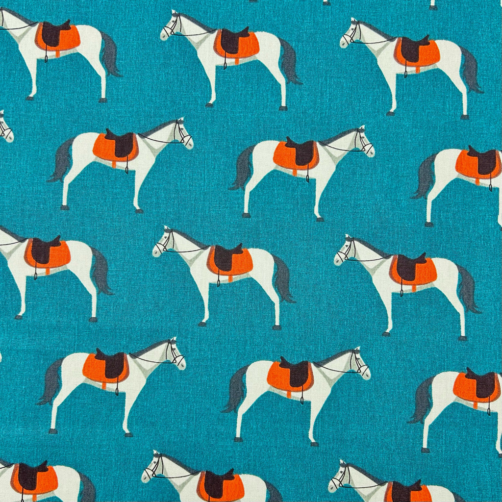 Riding Horses Cotton Canvas Fabric