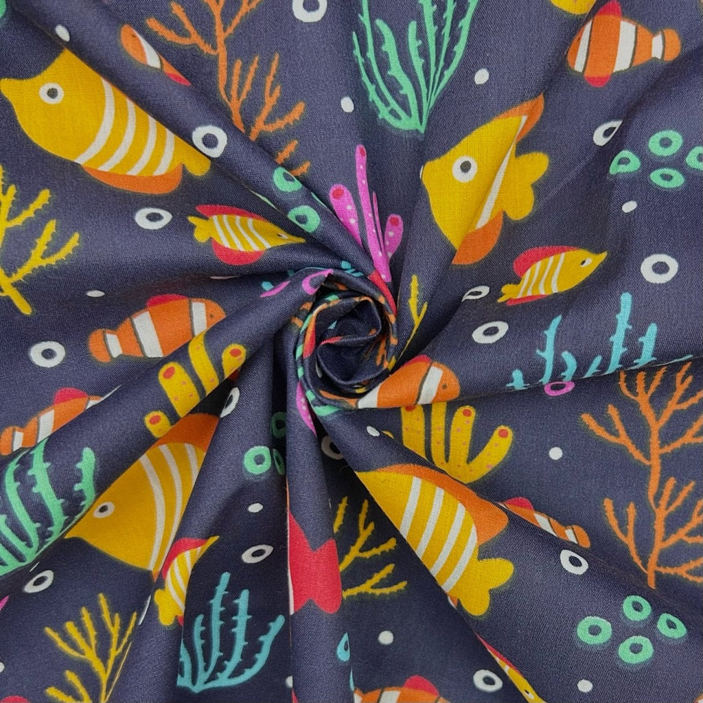 Bubble Fish Polycotton Fabric