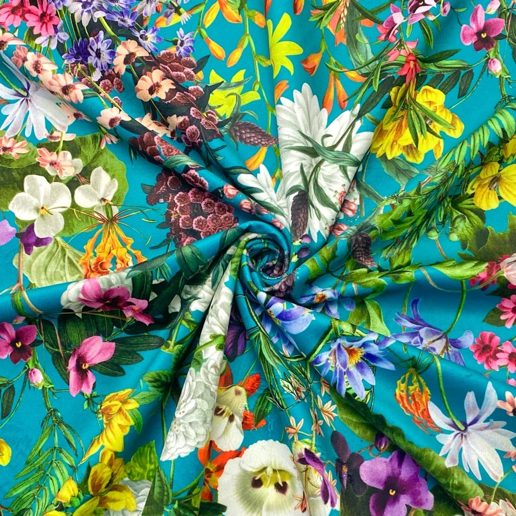Summer Floral Digital Velvet Fabric