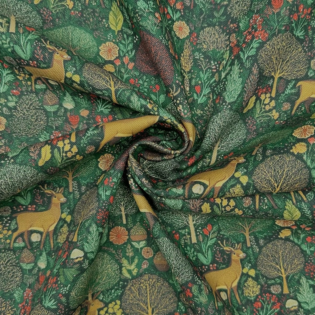 Deer Forest Christmas Cotton Fabric