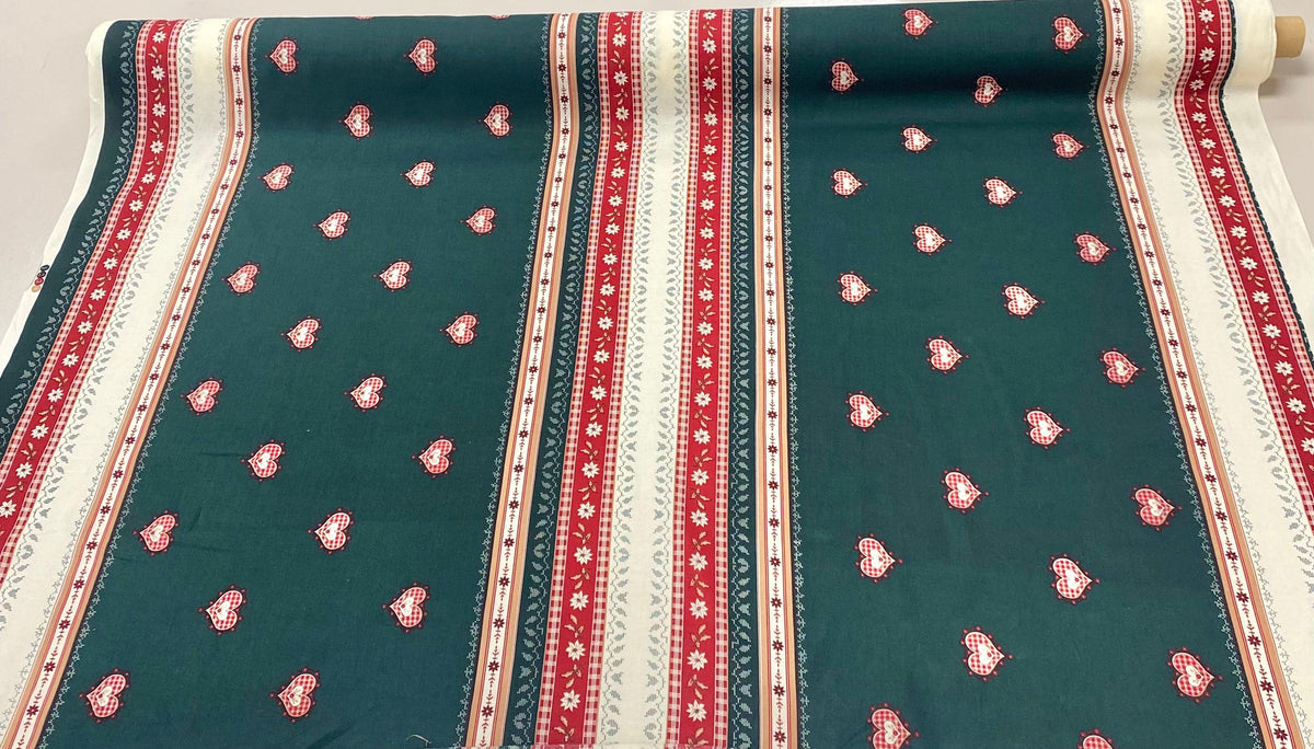 Festive Stripes and Hearts Cotton Fabric - Pound Fabrics