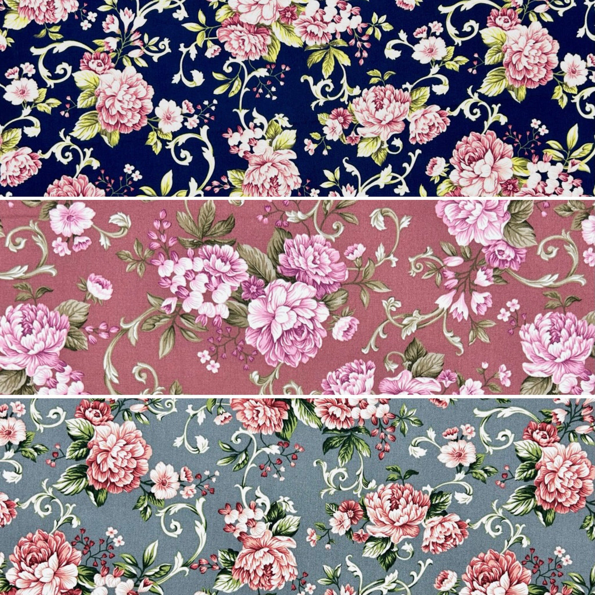 Floral Scroll Rose & Hubble Cotton Poplin Fabric