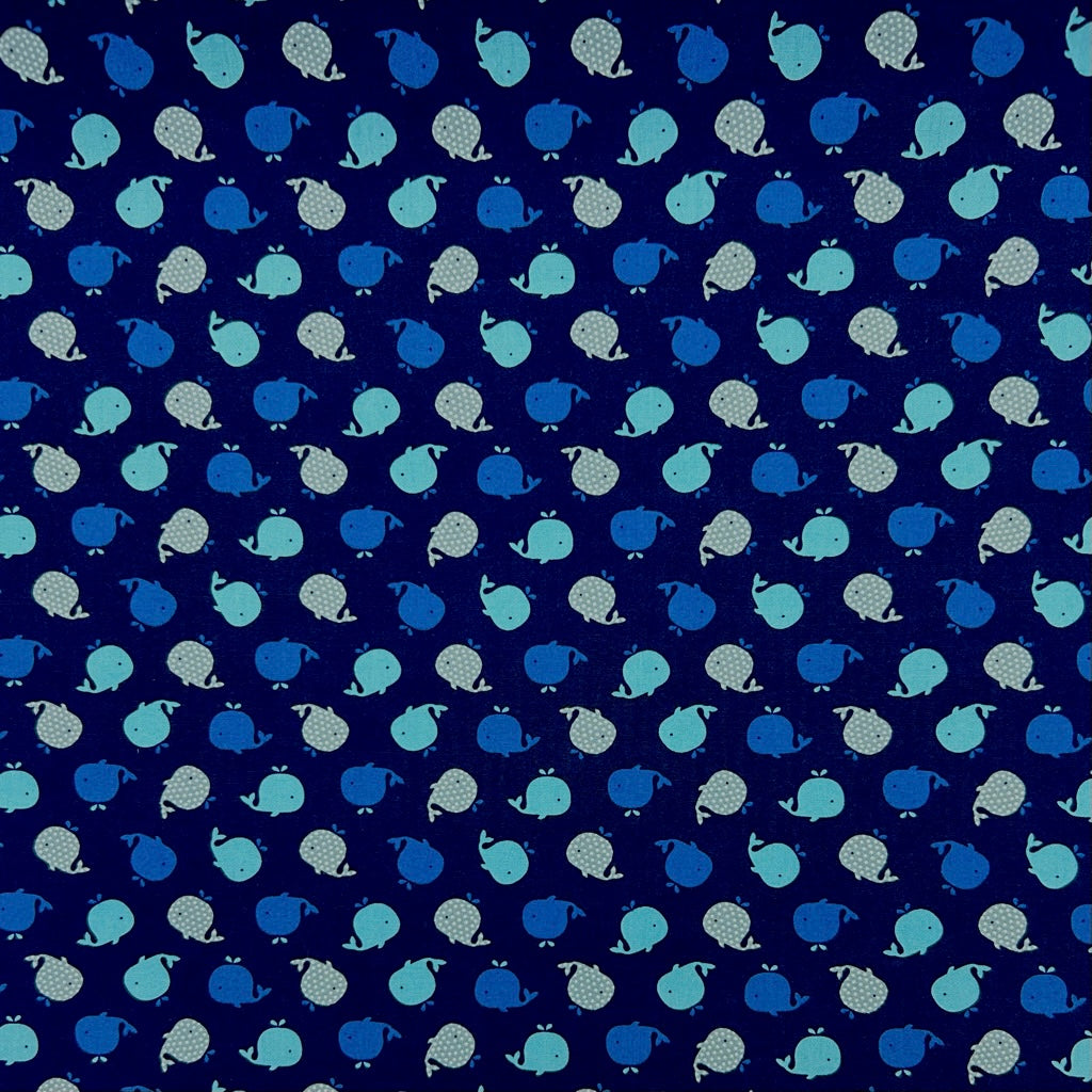 Playful Whales Cotton Poplin Fabric
