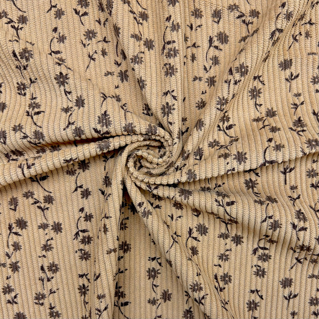 Stem Stripes on Brown Stretch Corduroy Fabric