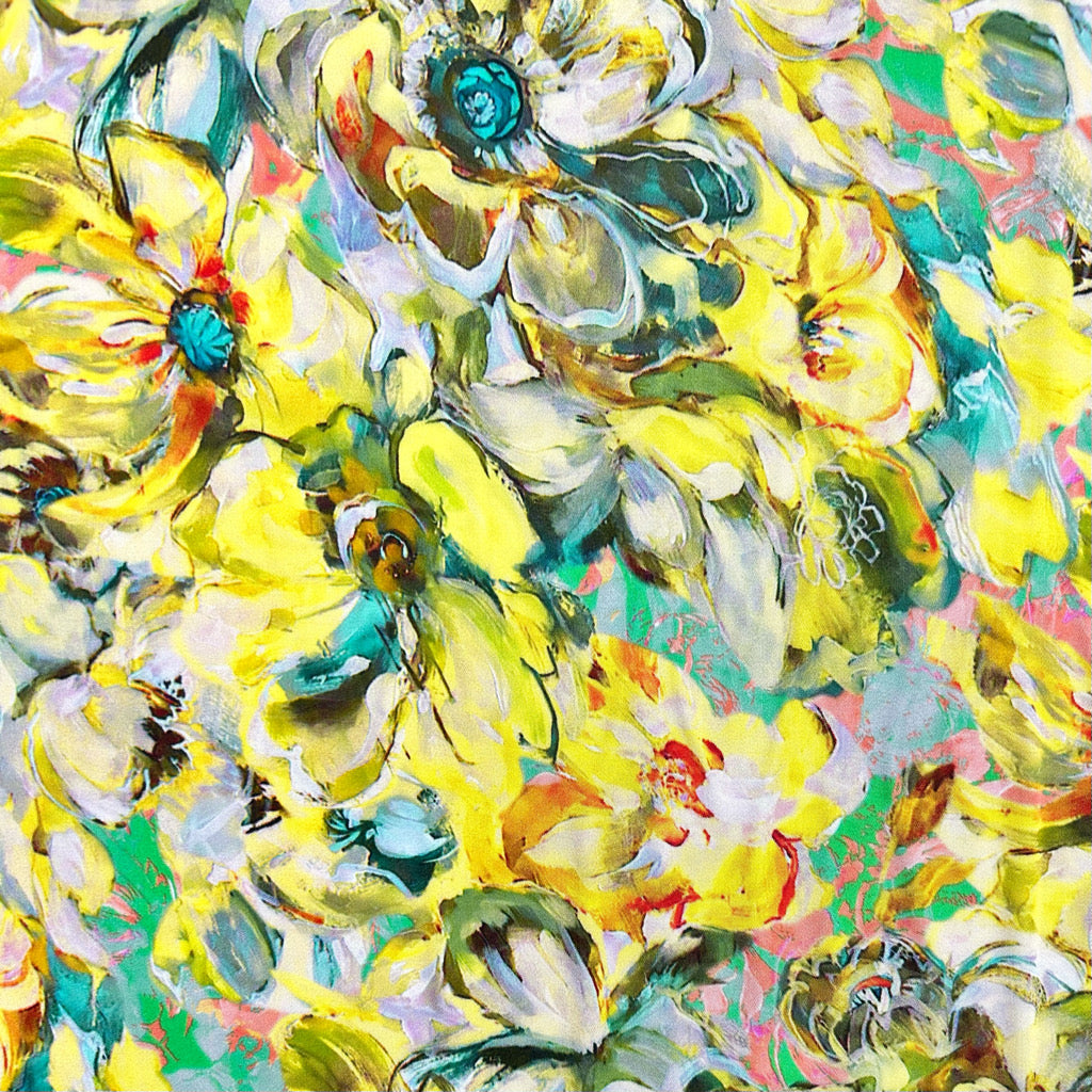 Brushstroke Blossoms Viscose Satin Fabric