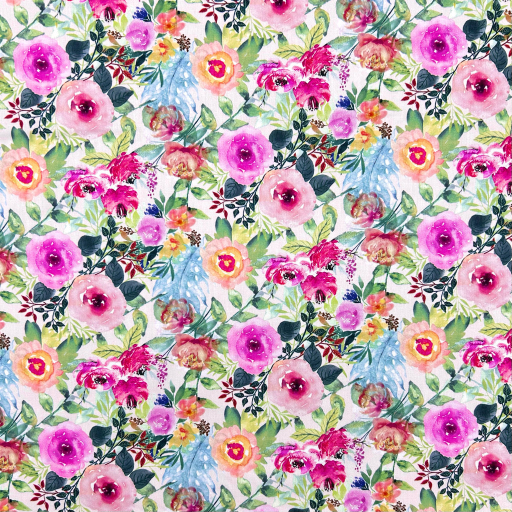 Cottage Bloom Rose & Hubble Cotton Poplin Fabric
