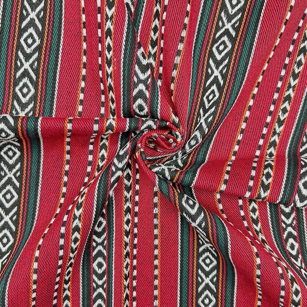 Rustic Red Tribal Print Recycled Jacquard Fabric