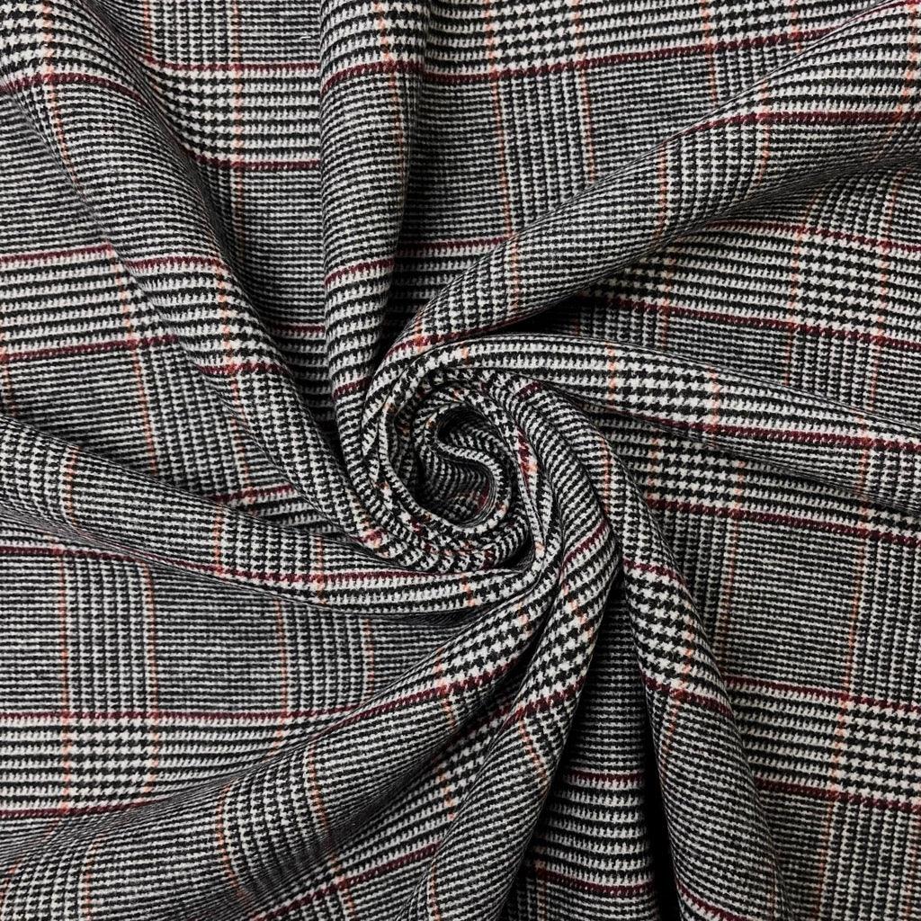 Black/Burgundy Checkered Wool Blend Fabric - 2 metres for £9.95 #23 - Pound Fabrics