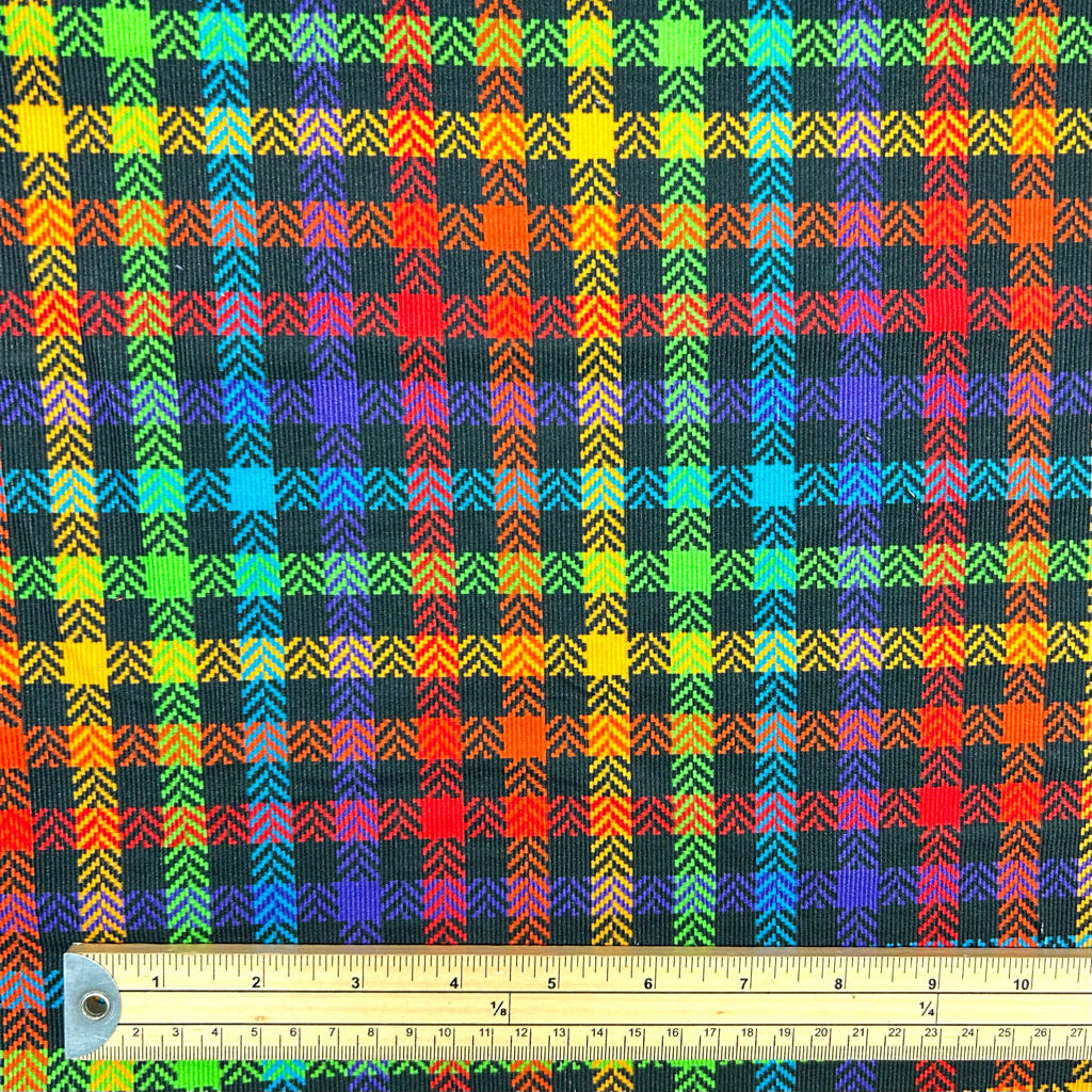 Carnival Check on Black Needlecord Fabric