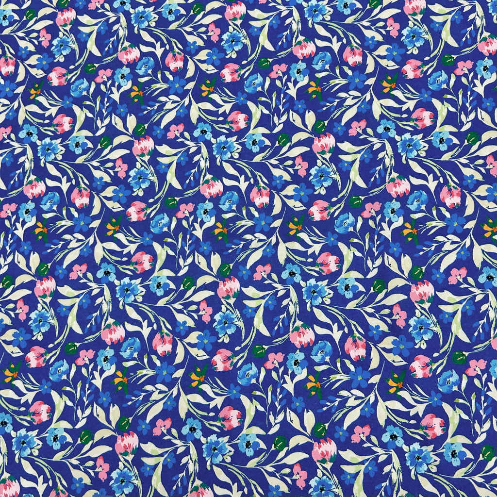 Blue and Pink Flowers Polyester Fabric