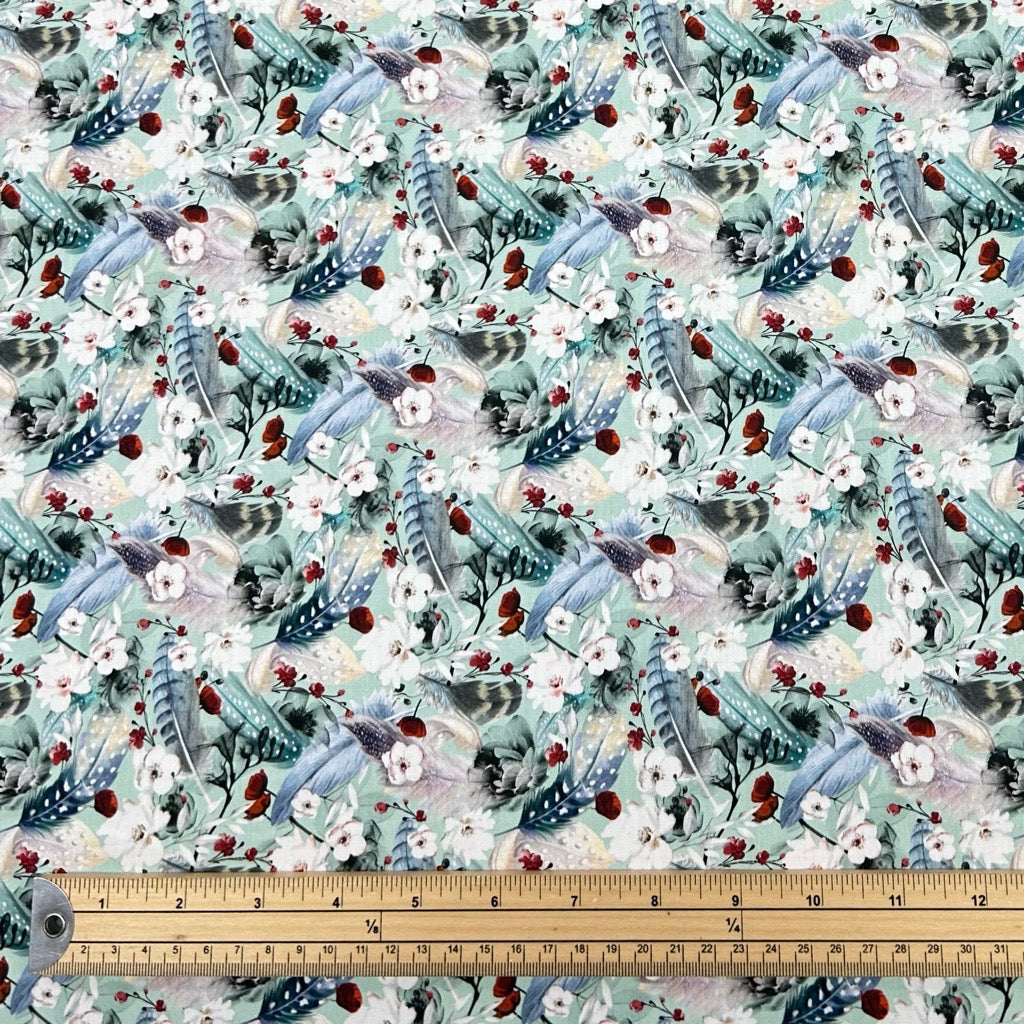 Feathers and Flowers Rose &amp; Hubble Cotton Poplin Fabric - Pound Fabrics