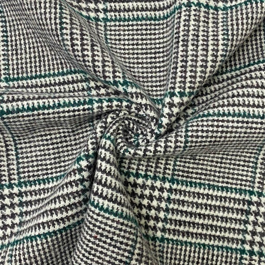 Green/Black/White Checkered Wool Blend Fabric - 2 metres for £9.95 #15 - Pound Fabrics