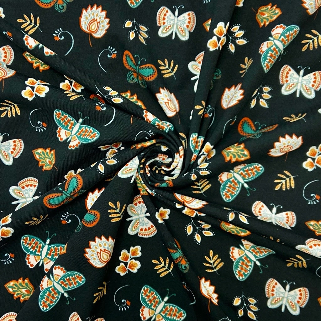 Butterflies and Flowers Cotton Jersey Fabric