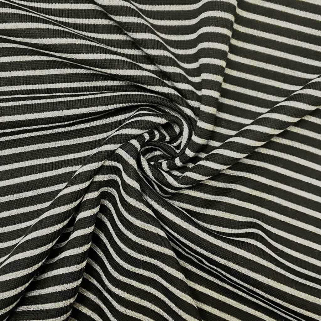 Grey Stripes on Black Knit Fabric