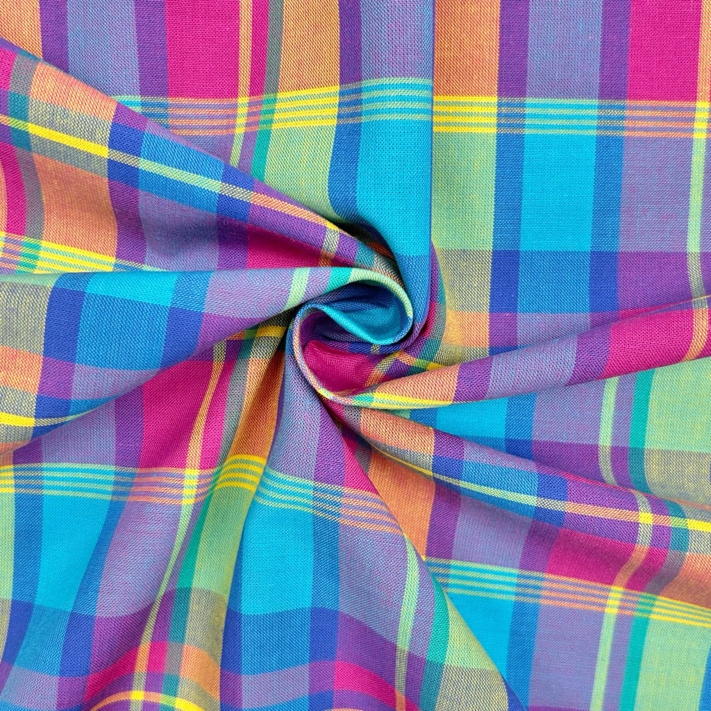 Electric Tones Madras Check Cotton Fabric