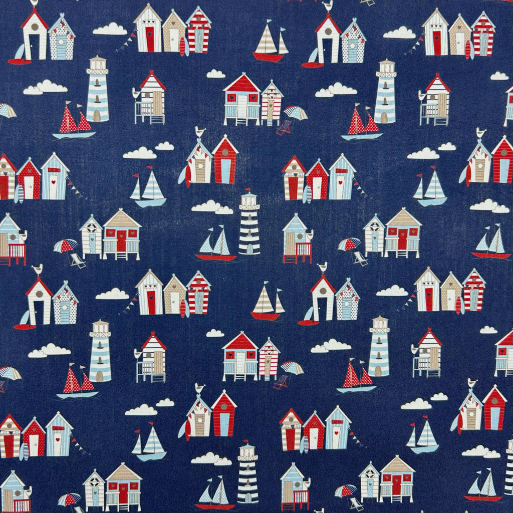 Beach Huts Polycotton Fabric