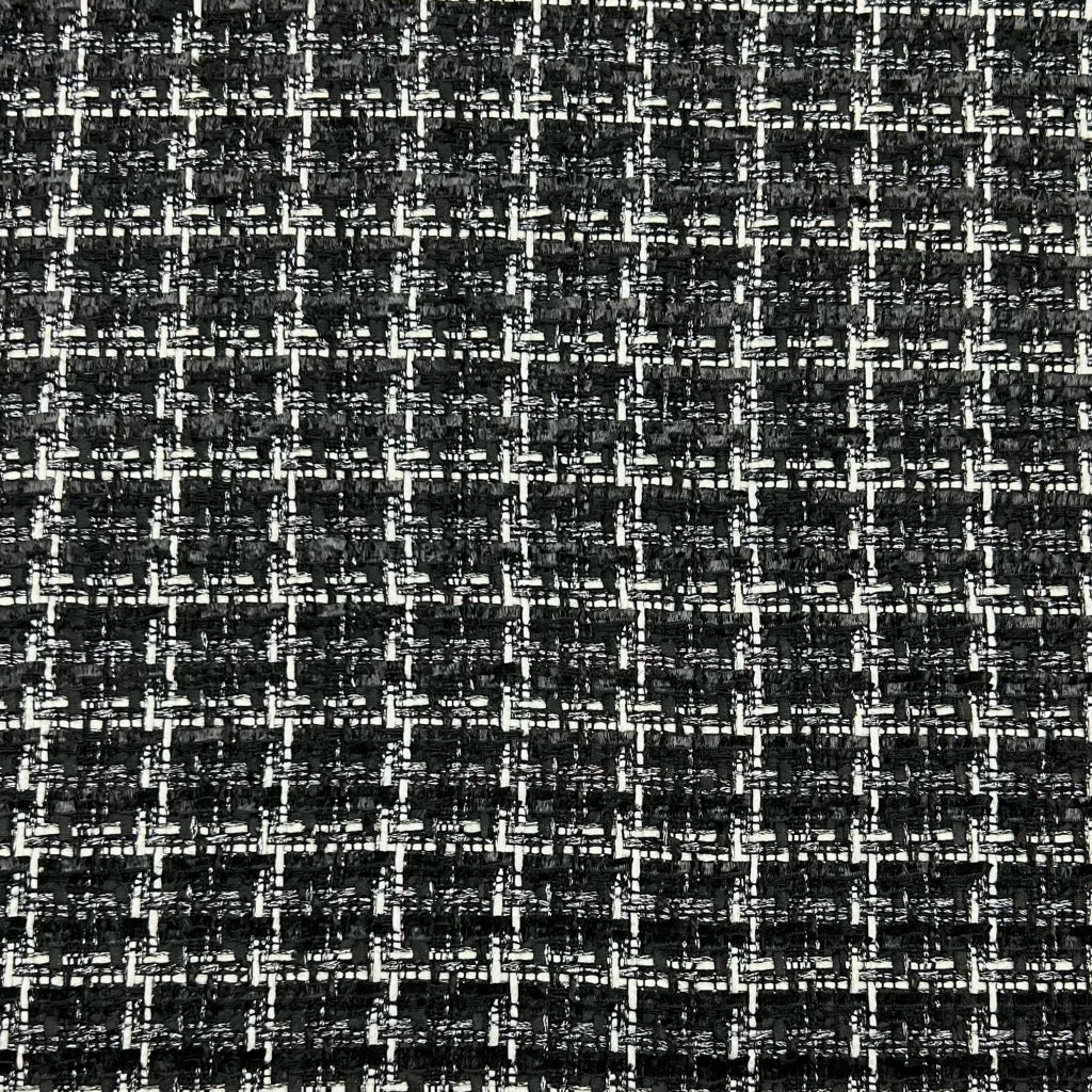 White Check on Black Tweed Fabric - Pound Fabrics