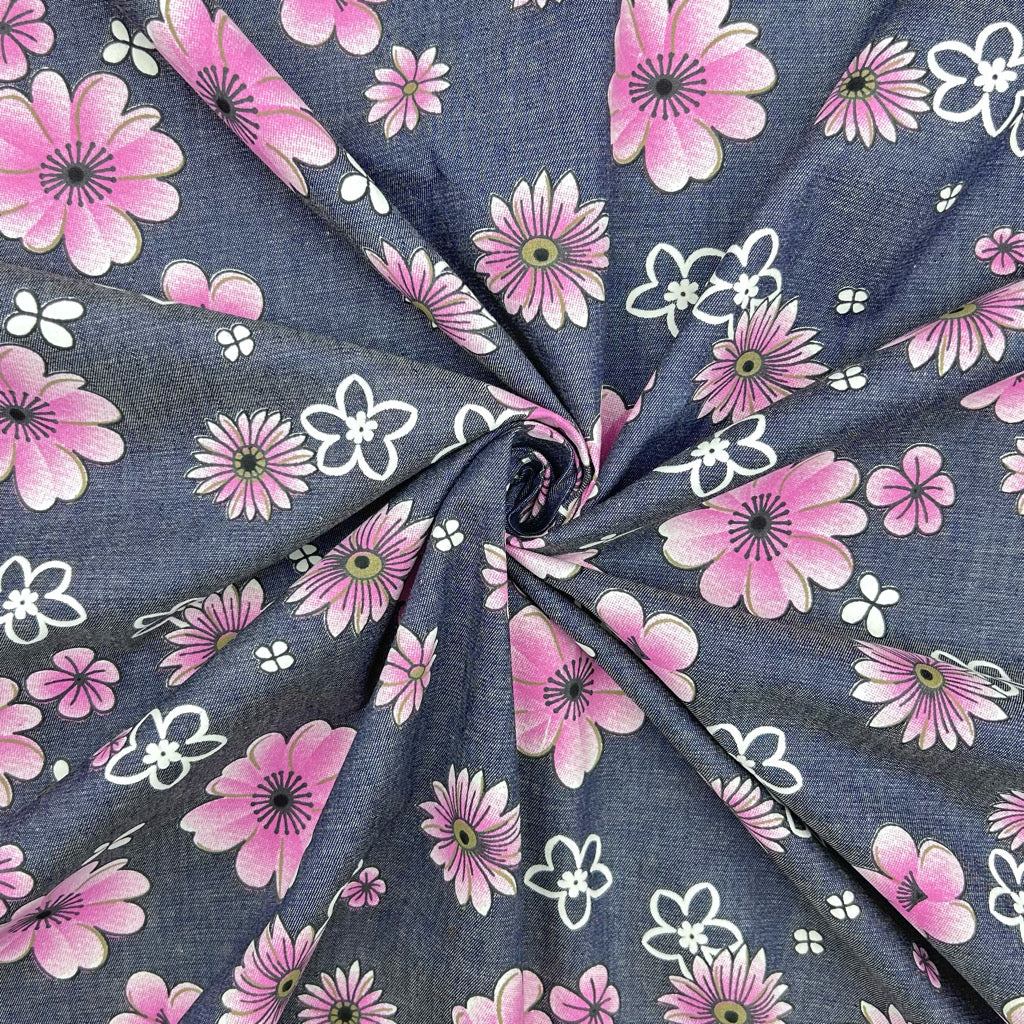 Flower Dreams Chambray Denim Fabric