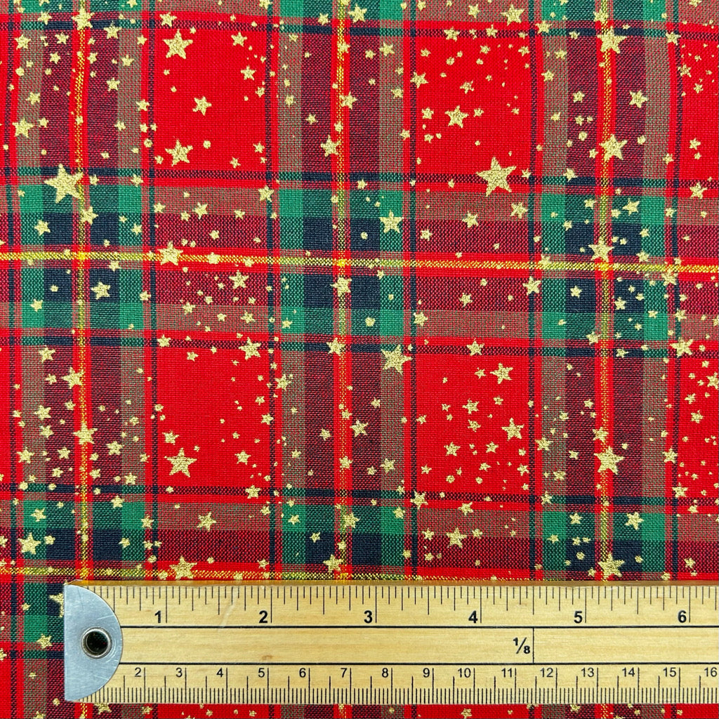 Starry Tartan Christmas Cotton Fabric