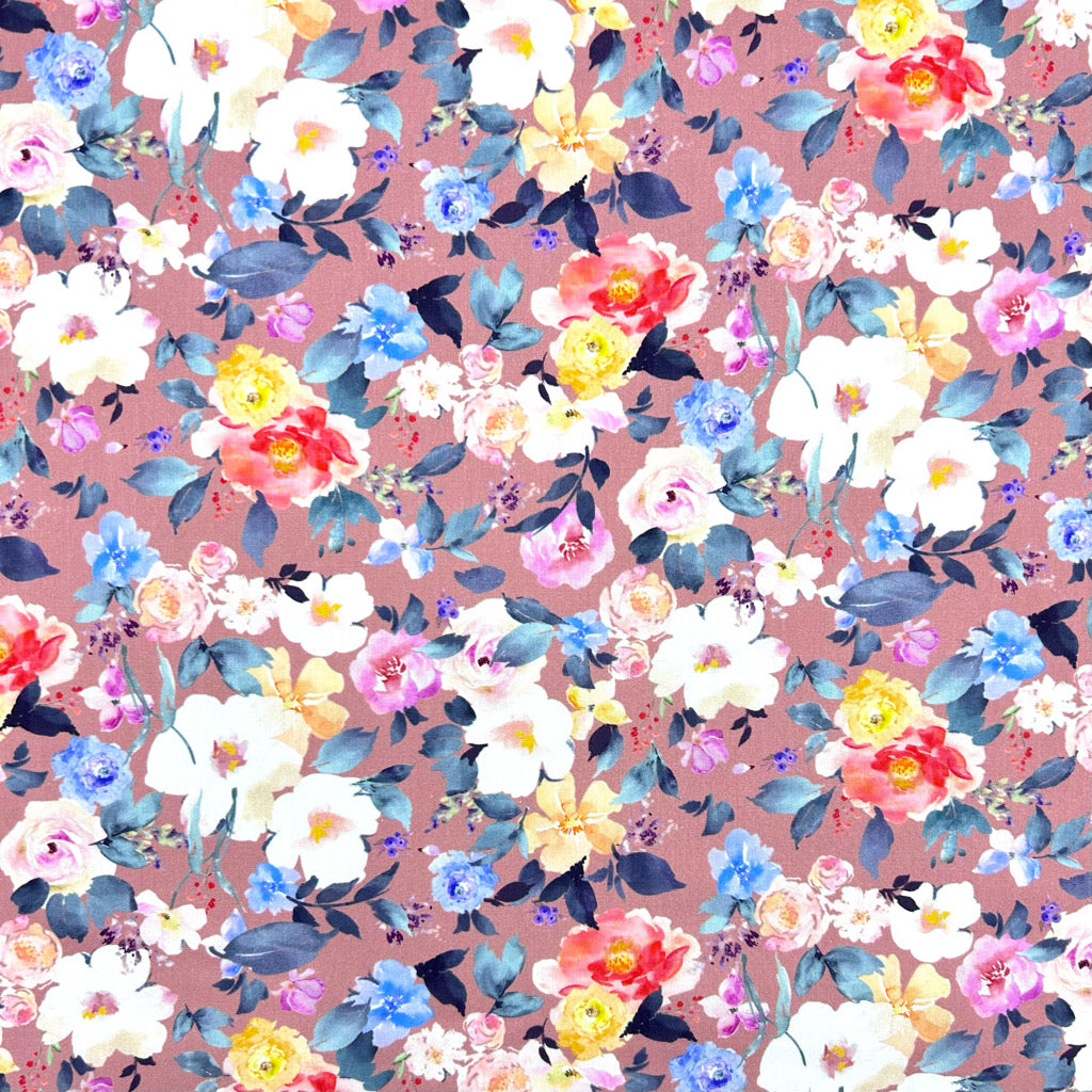 Colour Wash Flowers Rose & Hubble Cotton Poplin Fabric
