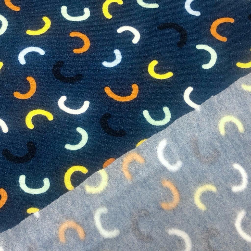 Rainbow Lines on Navy Organic Sweatshirt Fabric - Pound Fabrics
